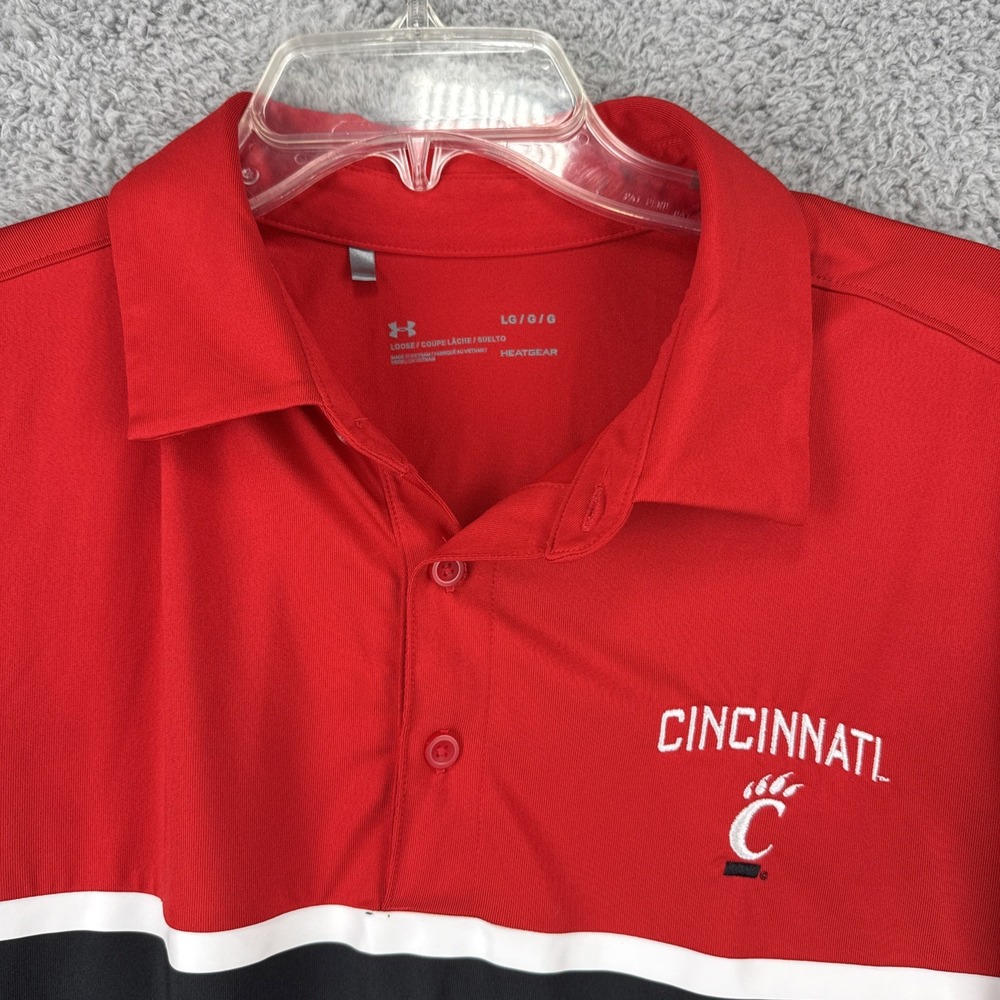 Cincinnati Bearcats Under Armour Golf Polo Shirt Mens Large Red Black HeatGear
